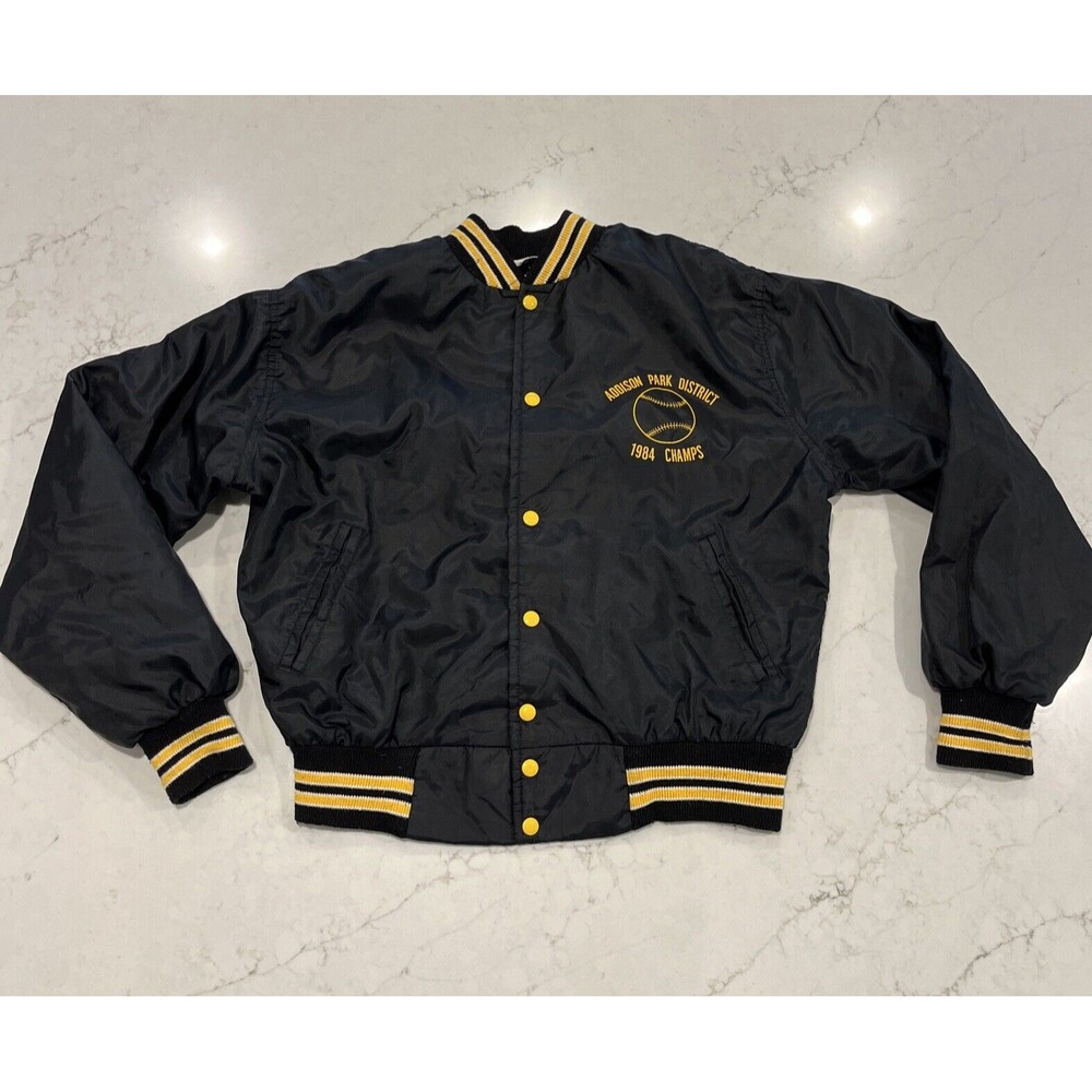 West Wind Large Vintage Nylon Stripe‎ Collar Snap Bomber Jacket 80s Champs USA